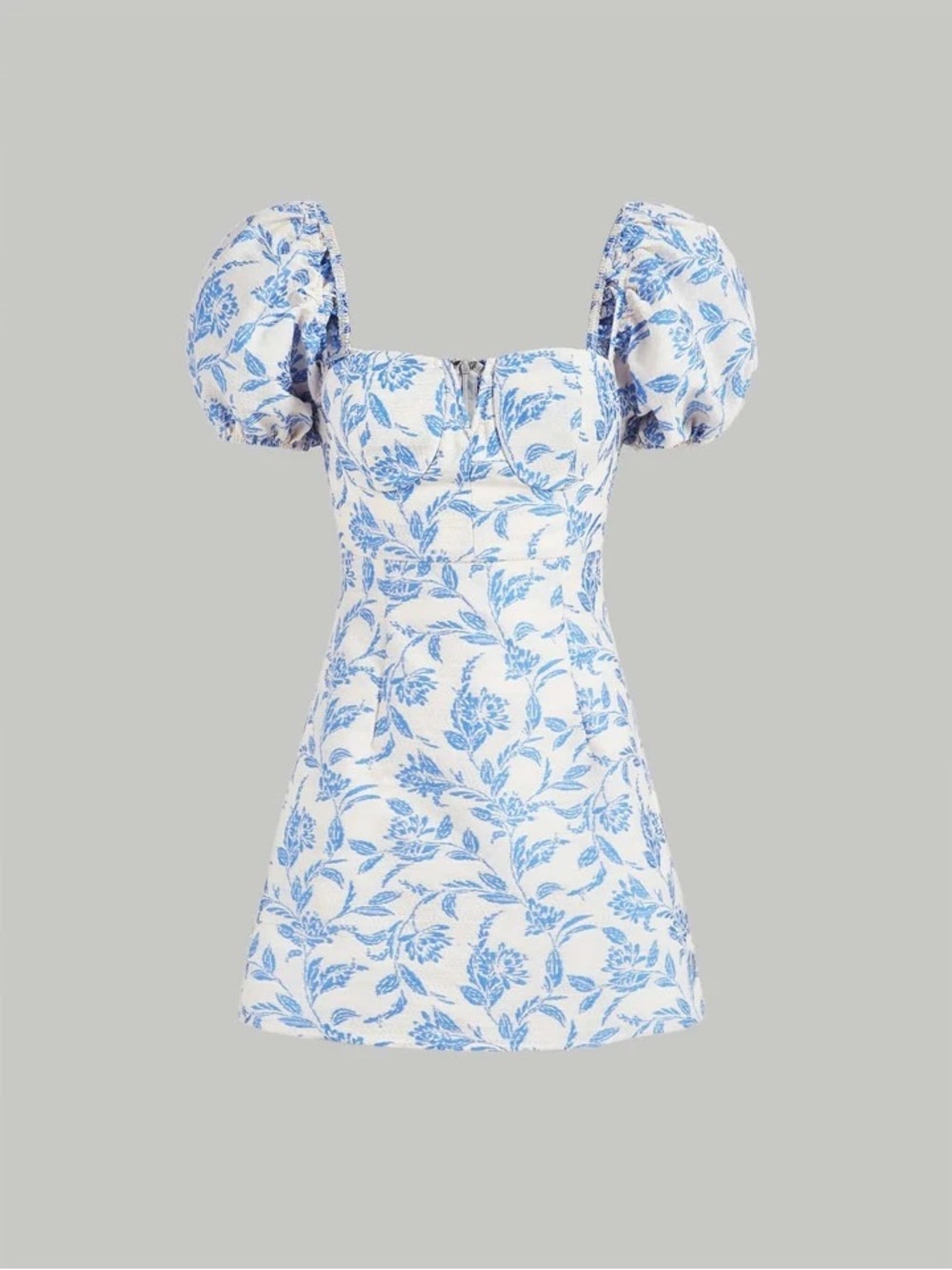 SHEIN Mod Blue Floral Puff-Sleeve Mini Dress - Picture 1 of 10